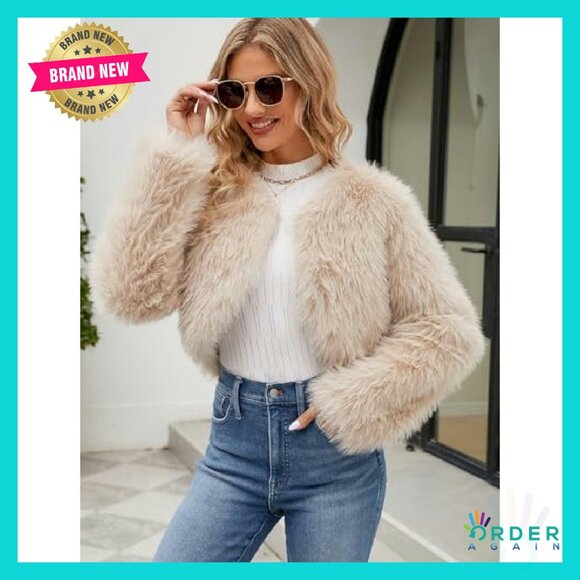 Cropped Faux Fur Jacket Chic Y2K Winter Cardigan Open Front Fleece - Picture 5 of 8